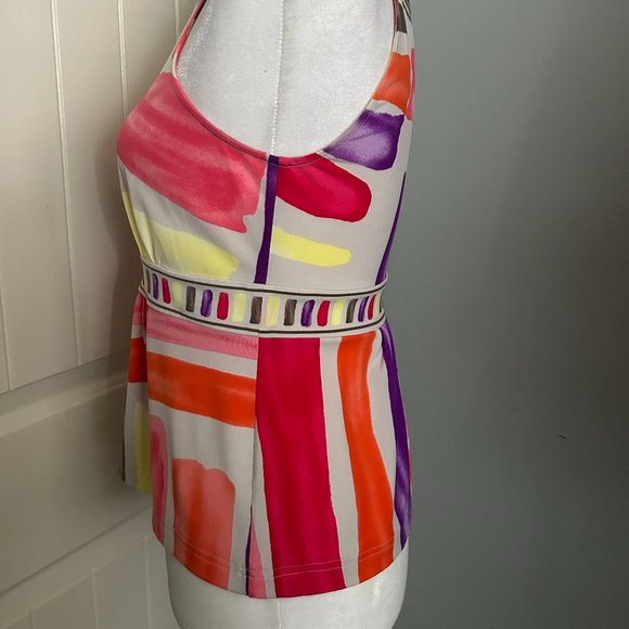 BCBG Max Azria Banded Crew Neck Sleeveless Multi-Stripe Top with Small Peplum XS - Picture 8 of 13